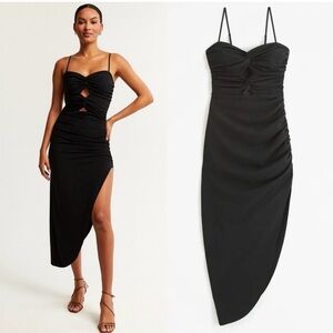 Abercrombie & Fitch Ruched Front Black Asymmetrical Dress NWT